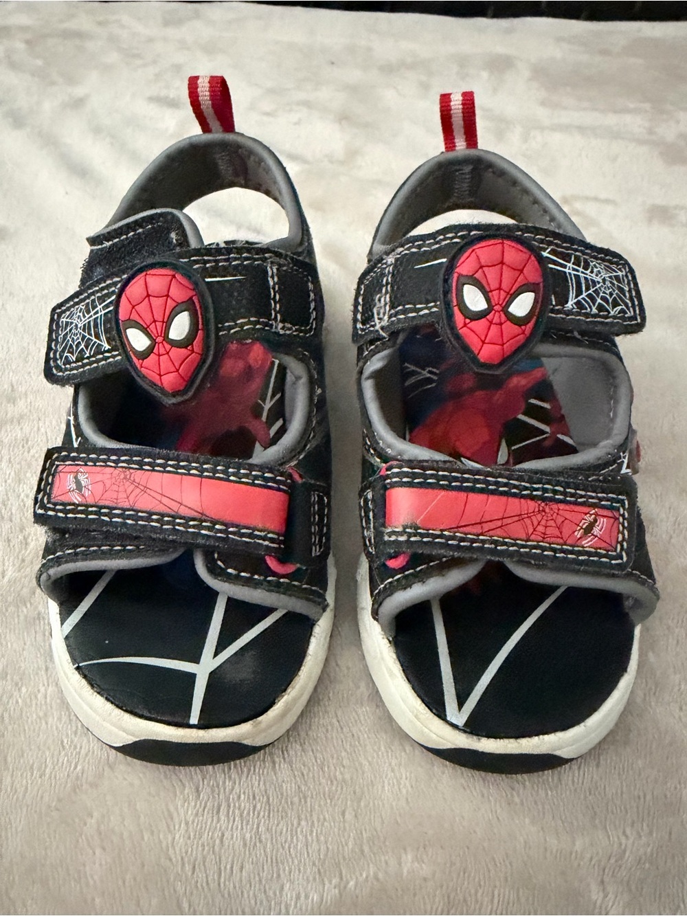 Marvel Spider-Man Unisex Kids Sandals US 9 Black Red Open Toe Hook & Loop